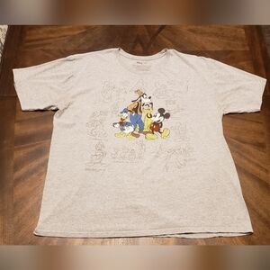Disney Gray Mens T-Shirt with Cartoon Characters Sketch Style Size 2X